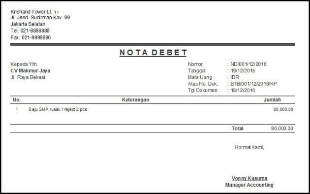contoh nota debit contoh nota debit